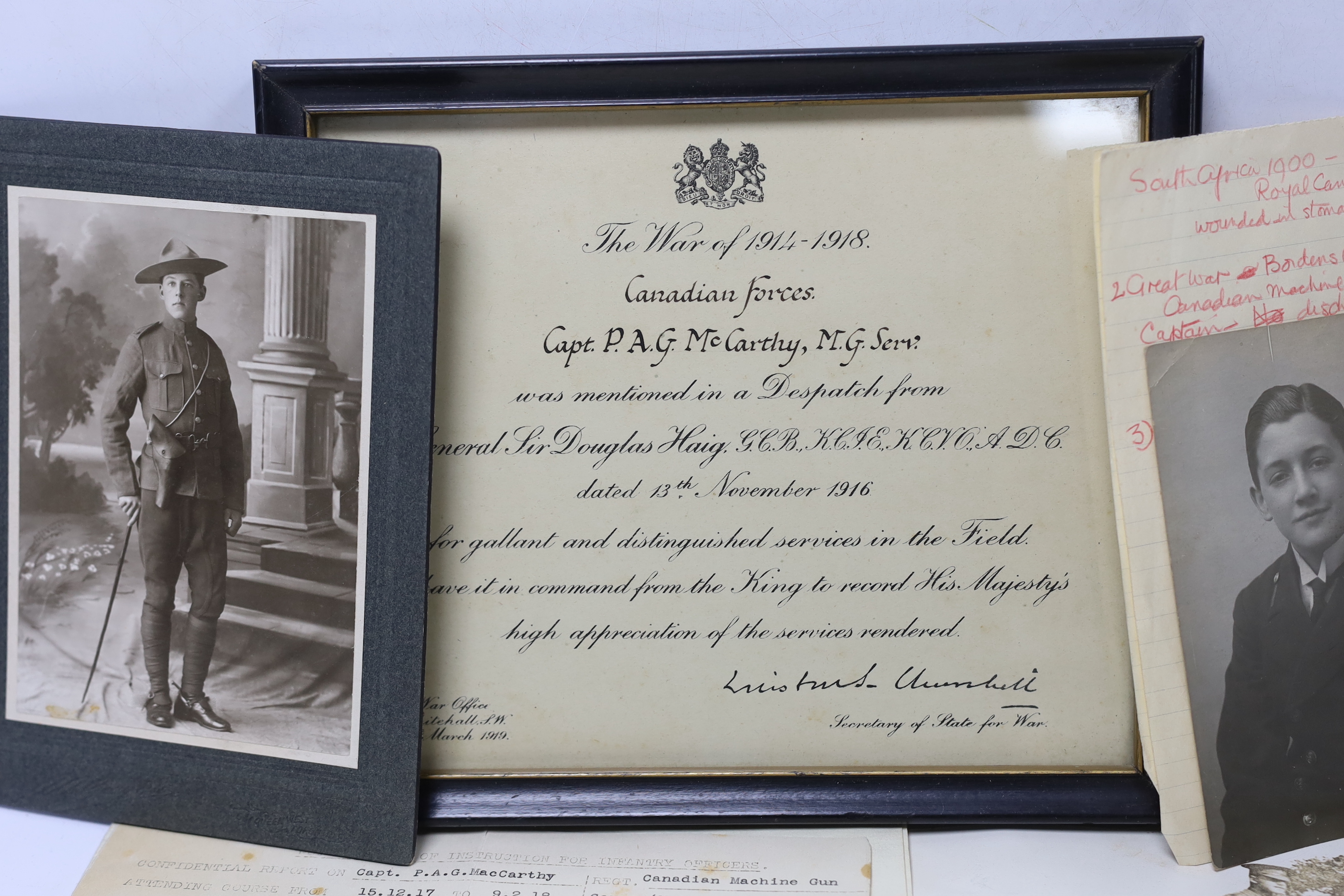 An archive of family collection of medals, photographs and documents including a WWI trio of War Medal